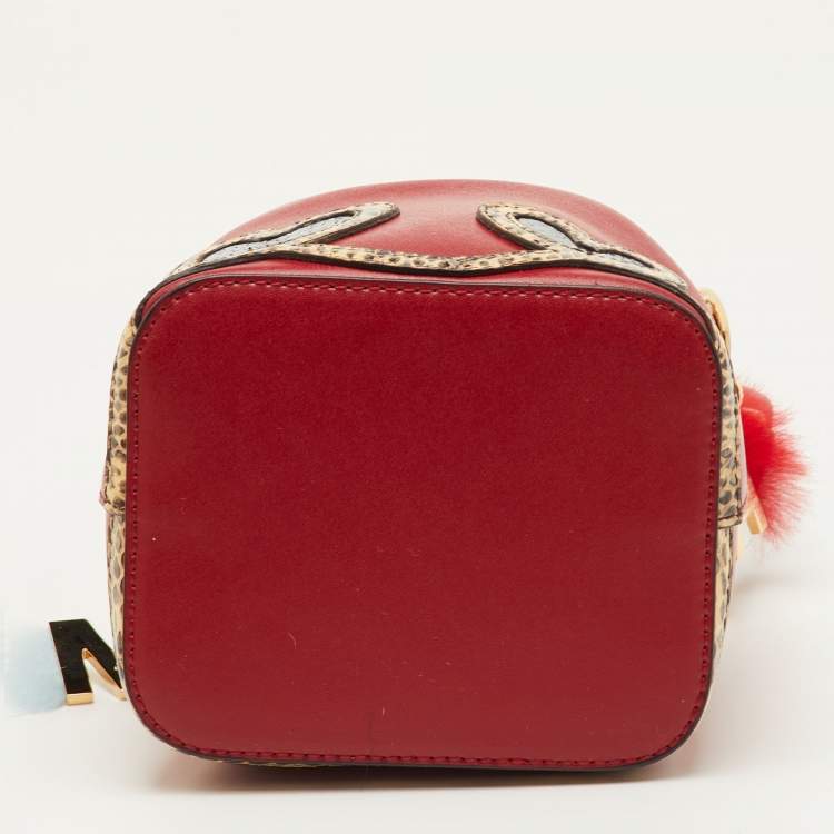 Pre Owned Fendi Mon Tresor Red Elaphe Leather and Leather Bucket Bag w/Charms