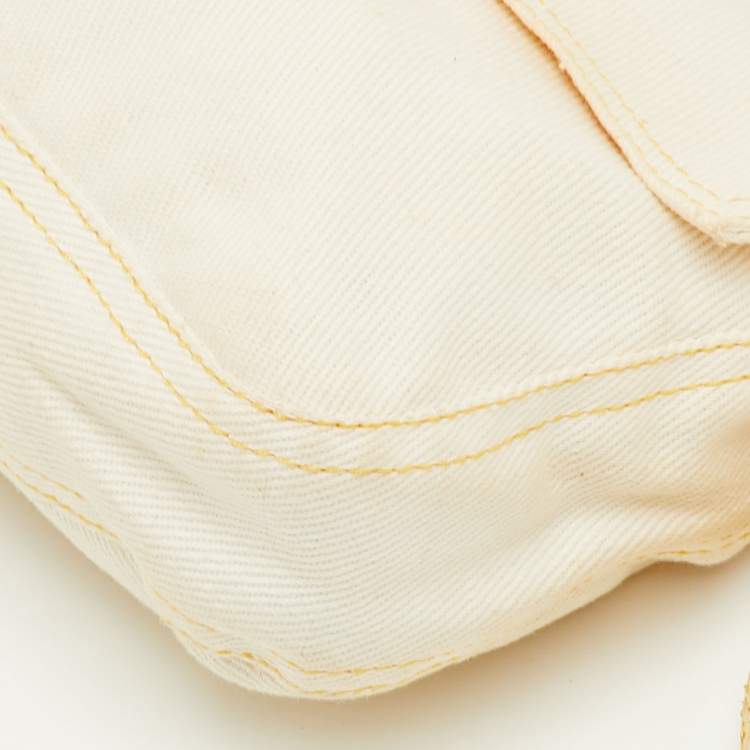 Pre Owned Fendi Vintage Off White/Yellow Canvas and Python Trim Baguette