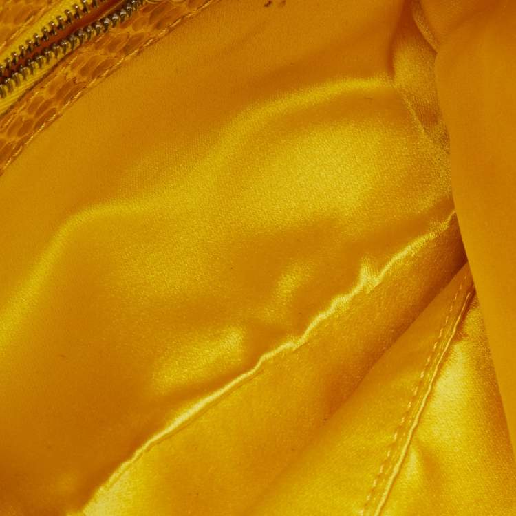 Pre Owned Fendi Vintage Off White/Yellow Canvas and Python Trim Baguette