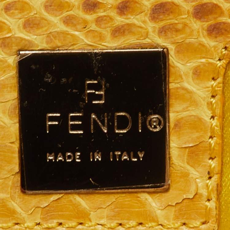 Pre Owned Fendi Vintage Off White/Yellow Canvas and Python Trim Baguette