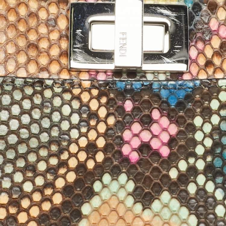 Pre Owned Fendi Peekaboo Micro Multicolor Python Top Handle Bag