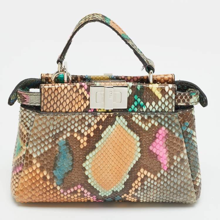 Pre Owned Fendi Peekaboo Micro Multicolor Python Top Handle Bag