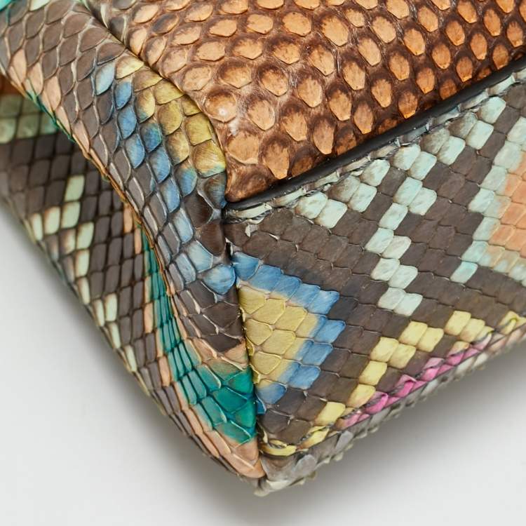Pre Owned Fendi Peekaboo Micro Multicolor Python Top Handle Bag