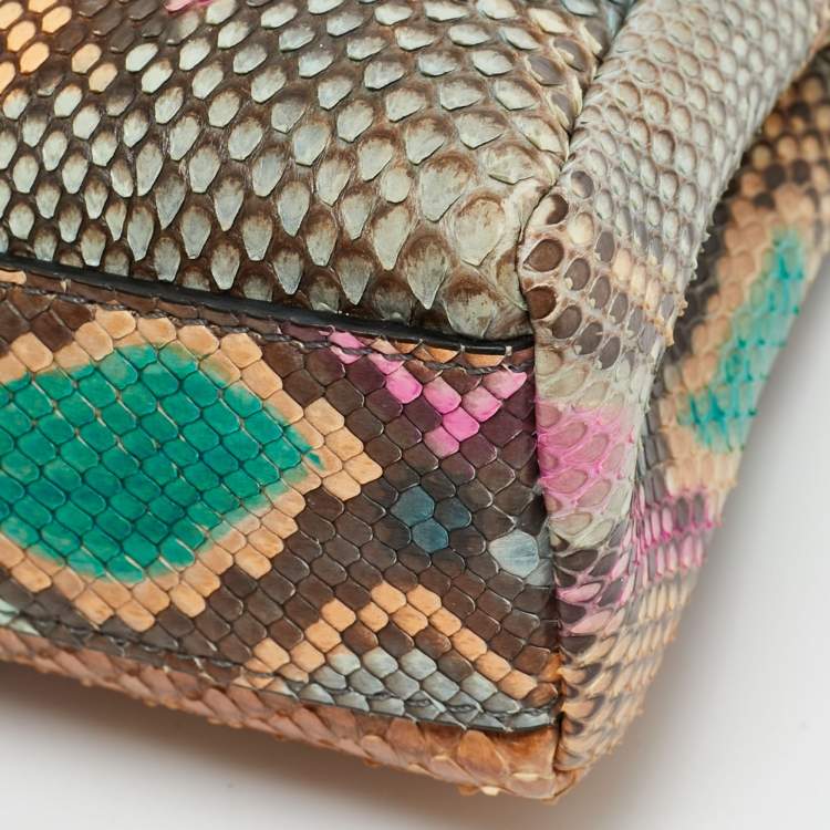 Pre Owned Fendi Peekaboo Micro Multicolor Python Top Handle Bag