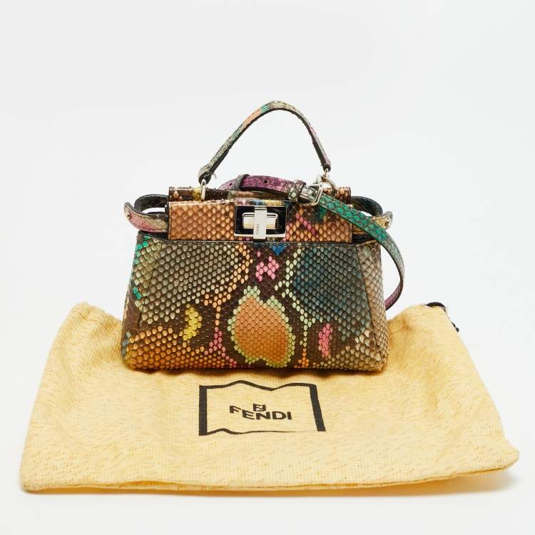 Pre Owned Fendi Peekaboo Micro Multicolor Python Top Handle Bag