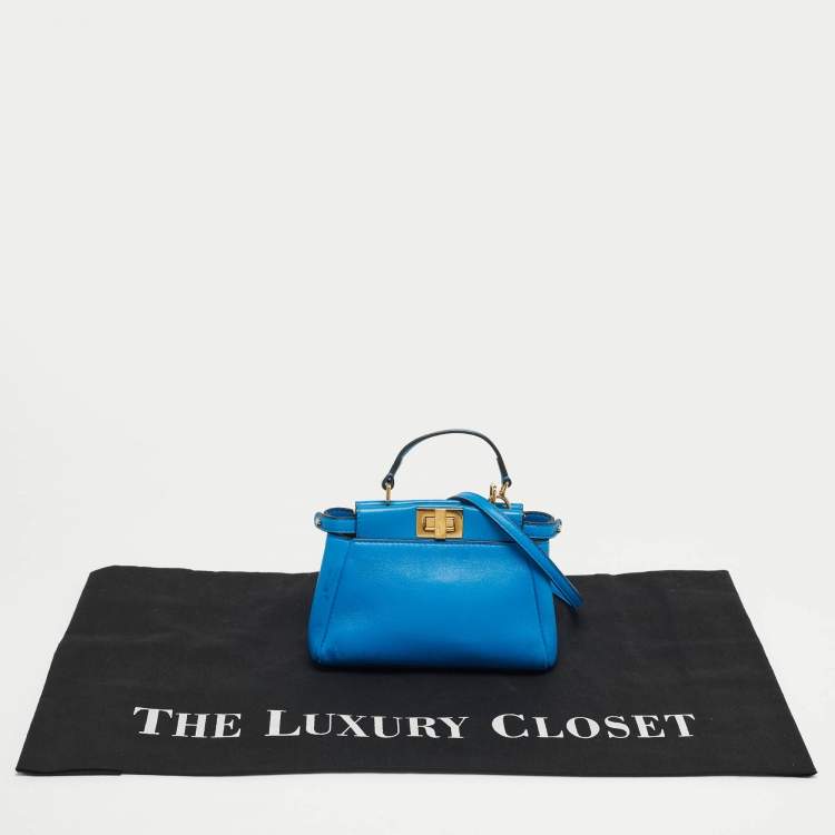 Pre Owned Fendi Peekaboo Micro Blue Leather Top Handle Bag