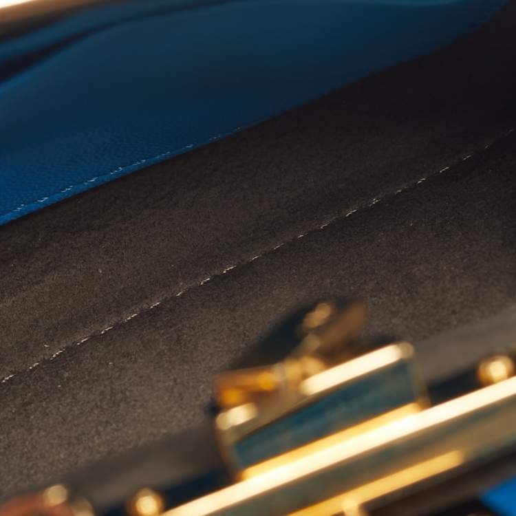 Pre Owned Fendi Peekaboo Micro Blue Leather Top Handle Bag