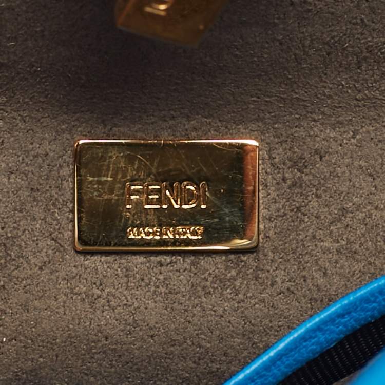 Pre Owned Fendi Peekaboo Micro Blue Leather Top Handle Bag