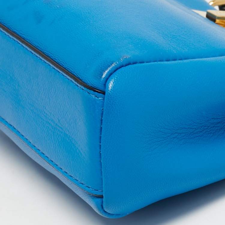Pre Owned Fendi Peekaboo Micro Blue Leather Top Handle Bag