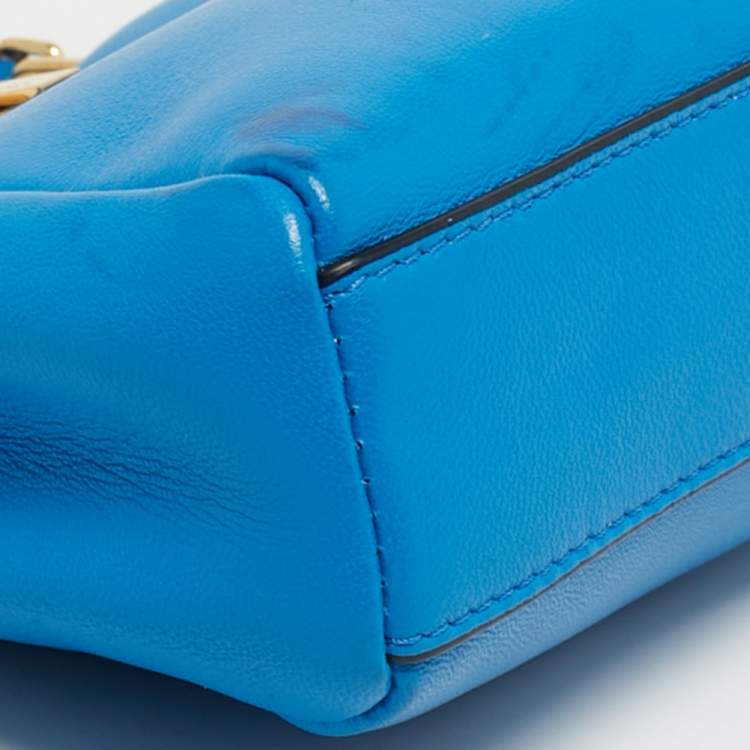Pre Owned Fendi Peekaboo Micro Blue Leather Top Handle Bag