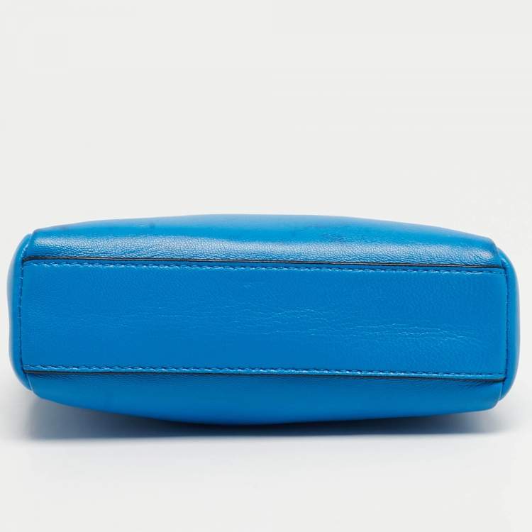 Pre Owned Fendi Peekaboo Micro Blue Leather Top Handle Bag