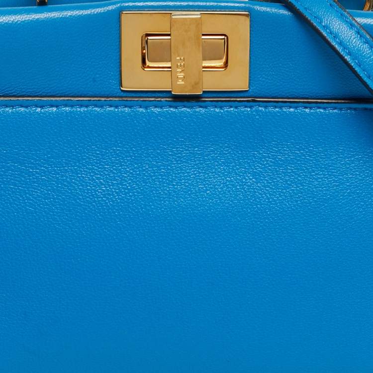 Pre Owned Fendi Peekaboo Micro Blue Leather Top Handle Bag