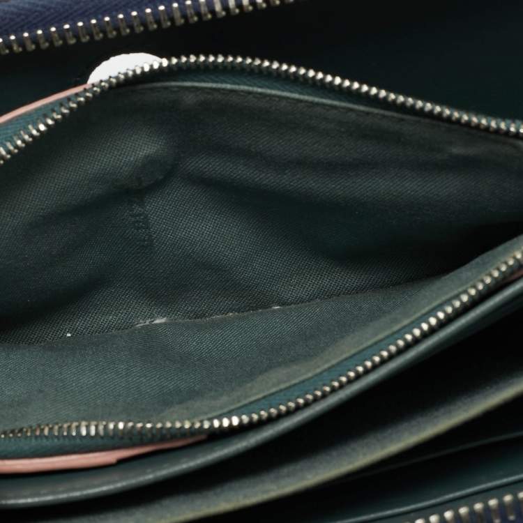 Pre Owned Fendi Dotcom Navy Blue Leather Zip Continental Wallet