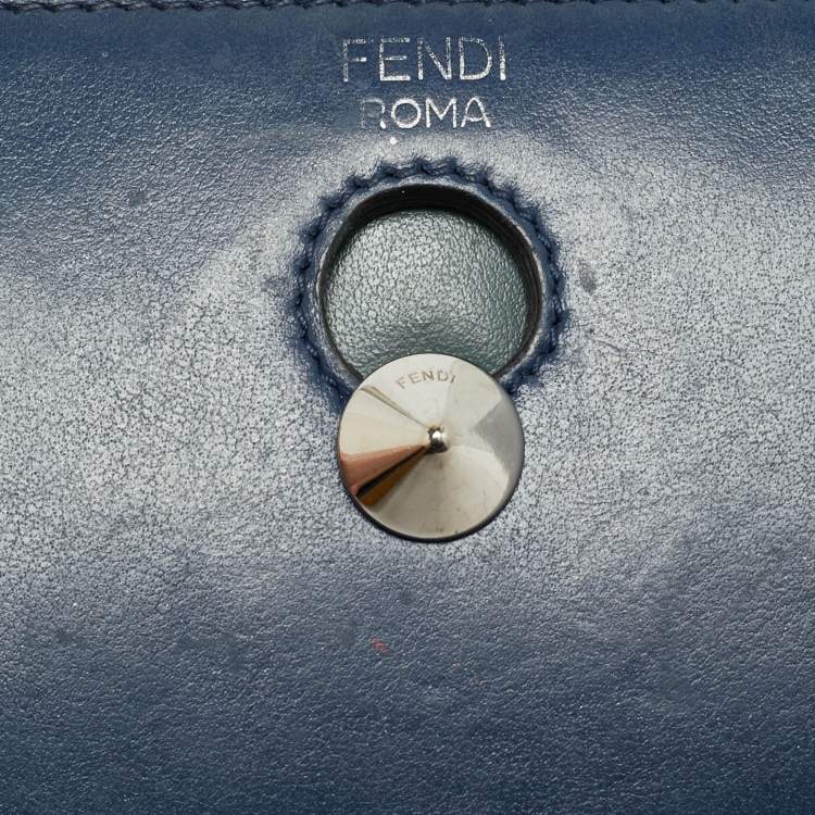 Pre Owned Fendi Dotcom Navy Blue Leather Zip Continental Wallet