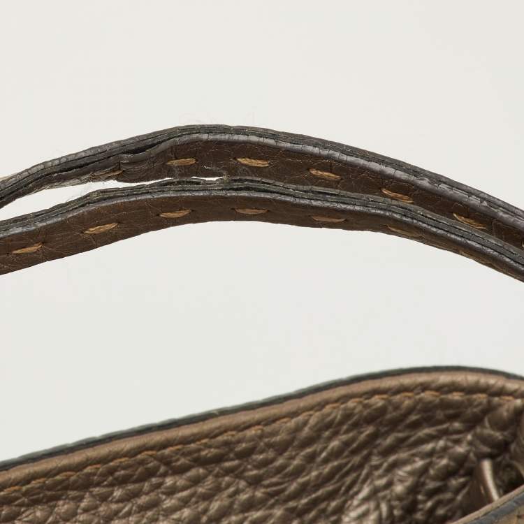 مملوكة مسبقًا Fendi Roll Selleria Metallic Grey Leather Shopper Tote