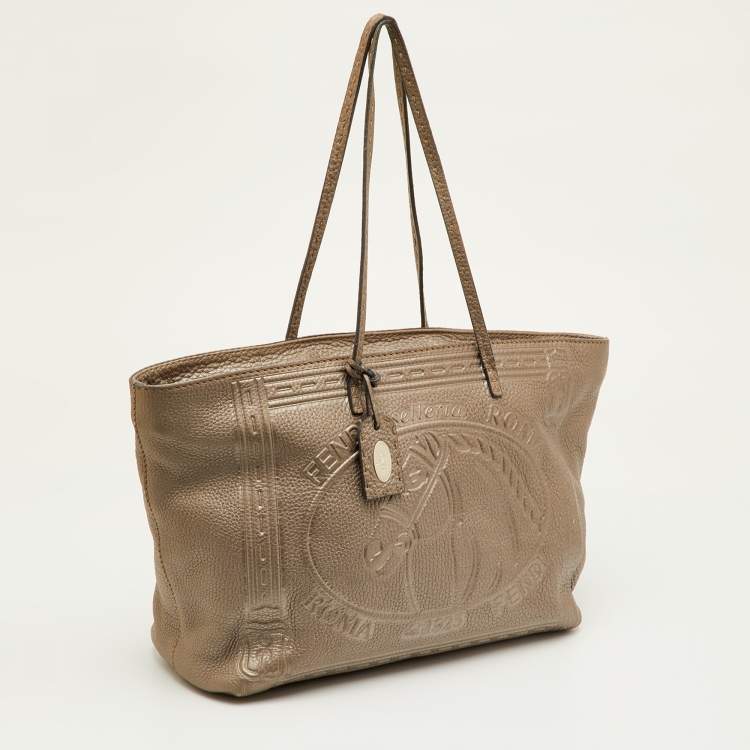 مملوكة مسبقًا Fendi Roll Selleria Metallic Grey Leather Shopper Tote