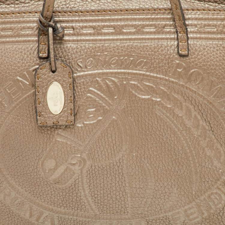 مملوكة مسبقًا Fendi Roll Selleria Metallic Grey Leather Shopper Tote