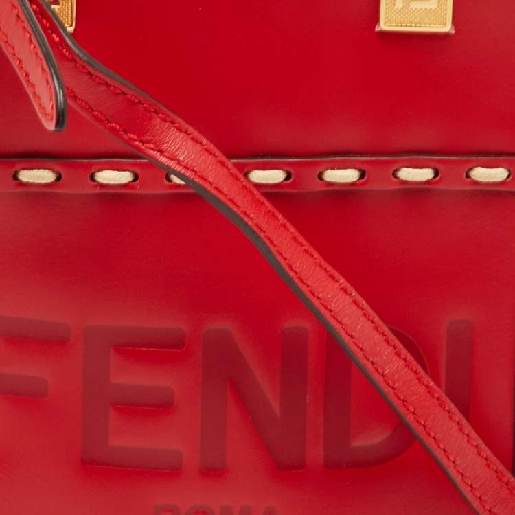 Pre Owned Fendi Sunshine Mini Red Leather Tote