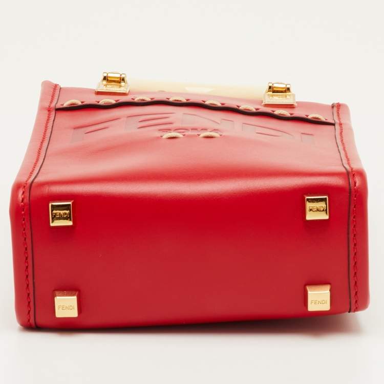 Pre Owned Fendi Sunshine Mini Red Leather Tote