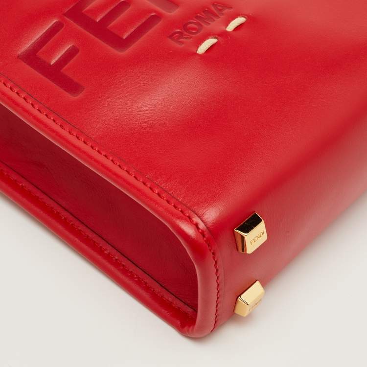 Pre Owned Fendi Sunshine Mini Red Leather Tote
