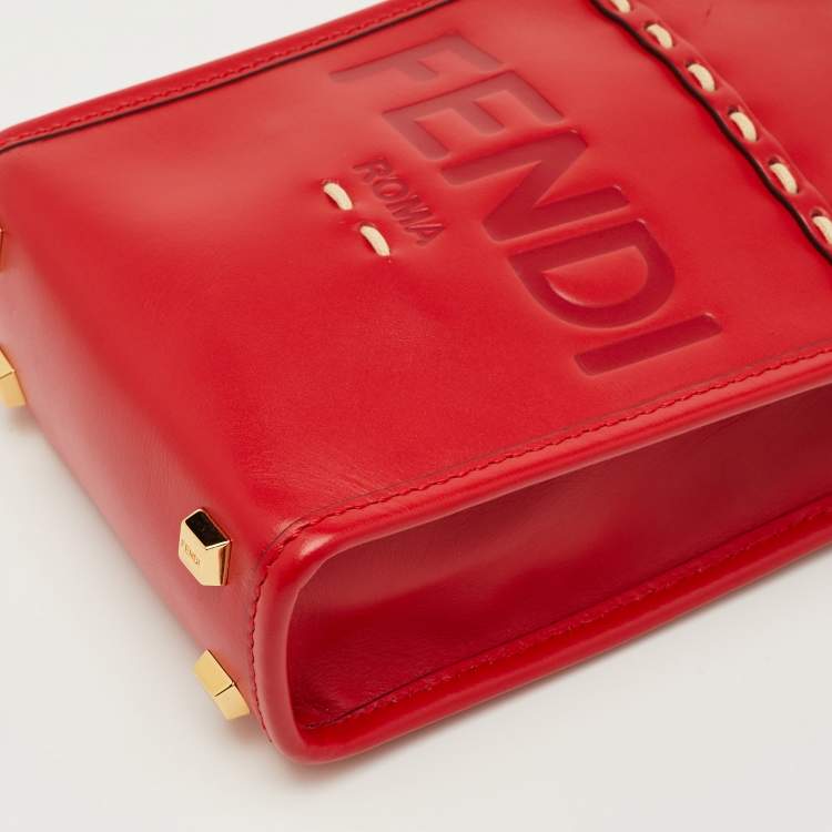 Pre Owned Fendi Sunshine Mini Red Leather Tote