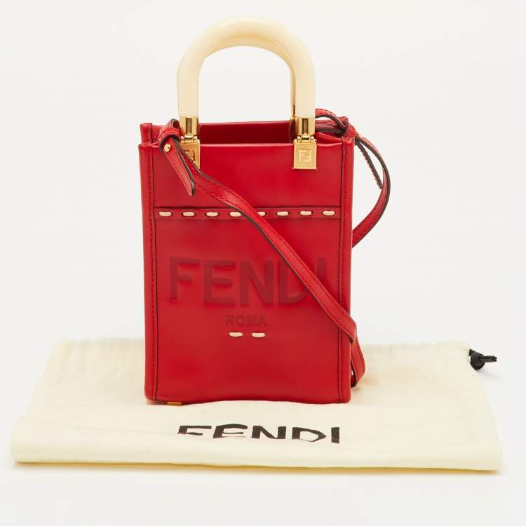 Pre Owned Fendi Sunshine Mini Red Leather Tote