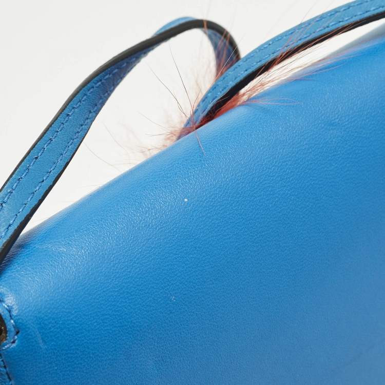 Pre Owned Fendi Monster Micro Blue Fur and Leather Baguette Bag