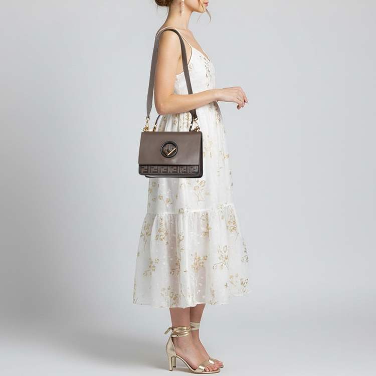 Pre Owned Fendi Kan I Dark Brown/Black Zucca Embossed Leather Top Handle Bag