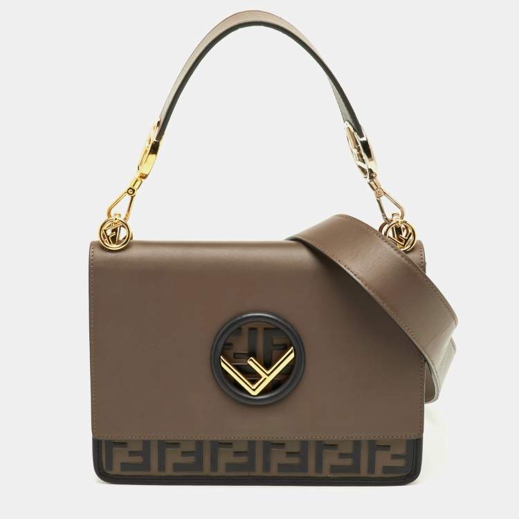 Pre Owned Fendi Kan I Dark Brown/Black Zucca Embossed Leather Top Handle Bag