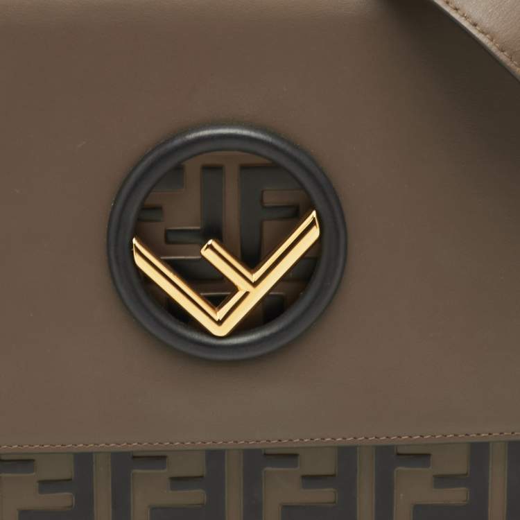 Pre Owned Fendi Kan I Dark Brown/Black Zucca Embossed Leather Top Handle Bag