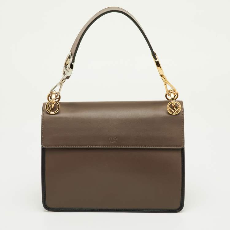 Pre Owned Fendi Kan I Dark Brown/Black Zucca Embossed Leather Top Handle Bag