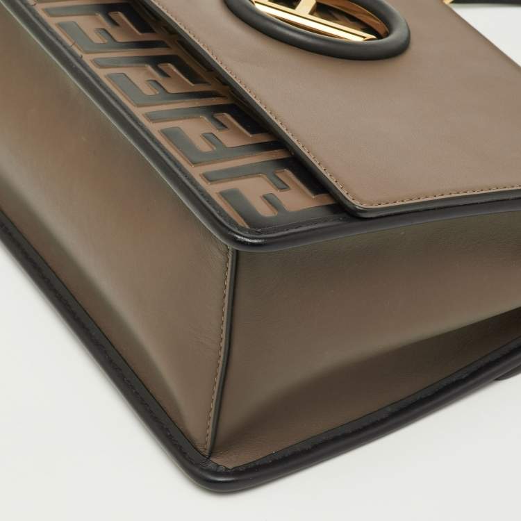 Pre Owned Fendi Kan I Dark Brown/Black Zucca Embossed Leather Top Handle Bag