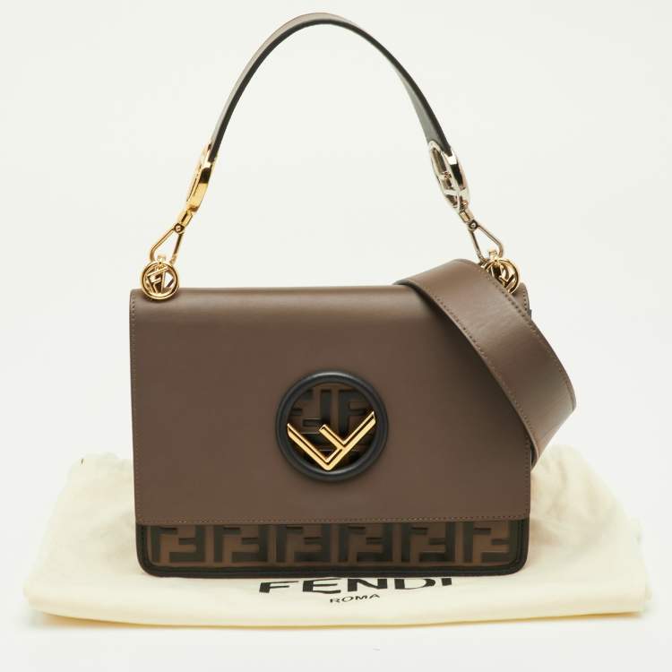 Pre Owned Fendi Kan I Dark Brown/Black Zucca Embossed Leather Top Handle Bag