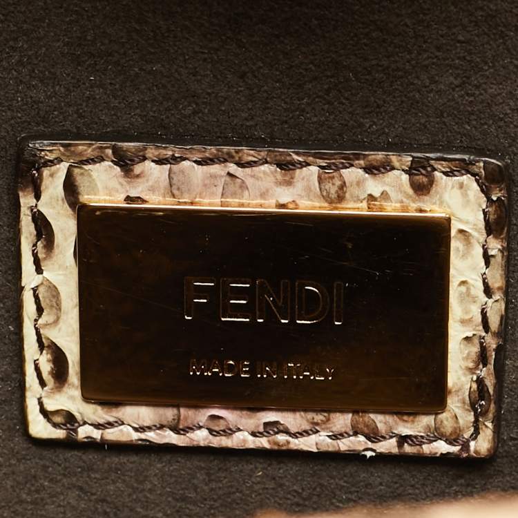 Pre Owned Fendi Peekaboo Medium Pink/Cream Python Top Handle Bag