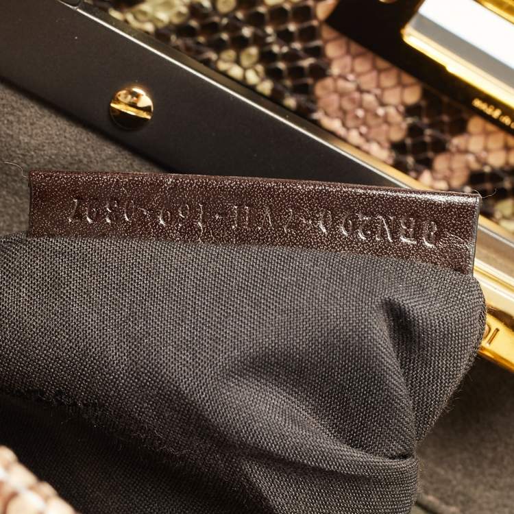 Pre Owned Fendi Peekaboo Medium Pink/Cream Python Top Handle Bag