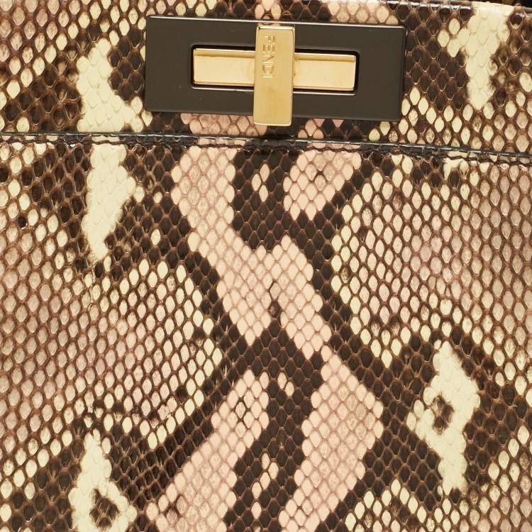 Pre Owned Fendi Peekaboo Medium Pink/Cream Python Top Handle Bag