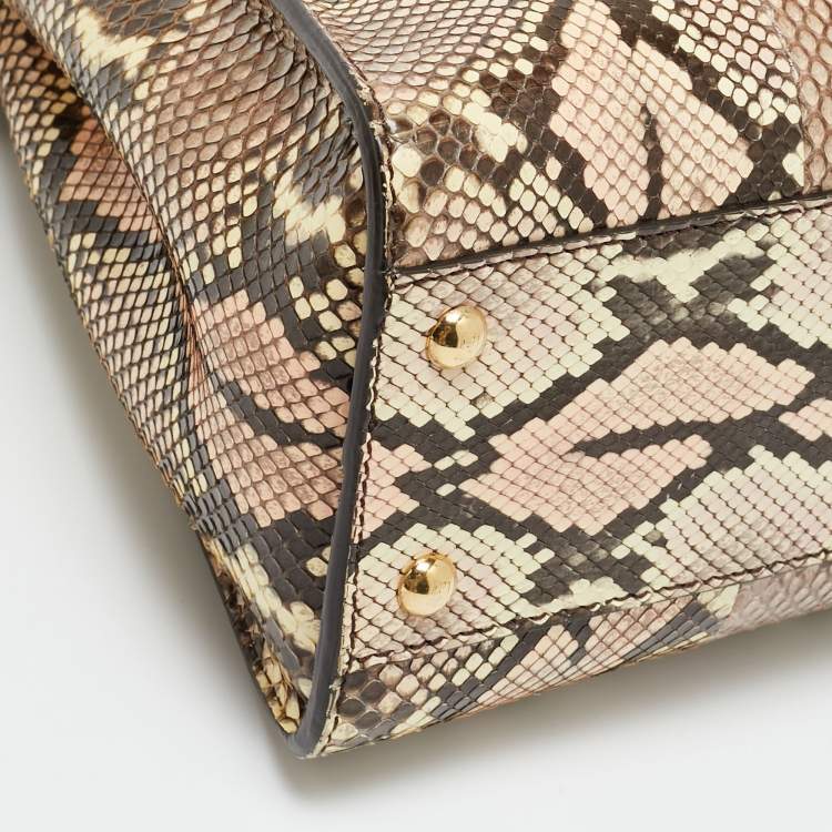 Pre Owned Fendi Peekaboo Medium Pink/Cream Python Top Handle Bag