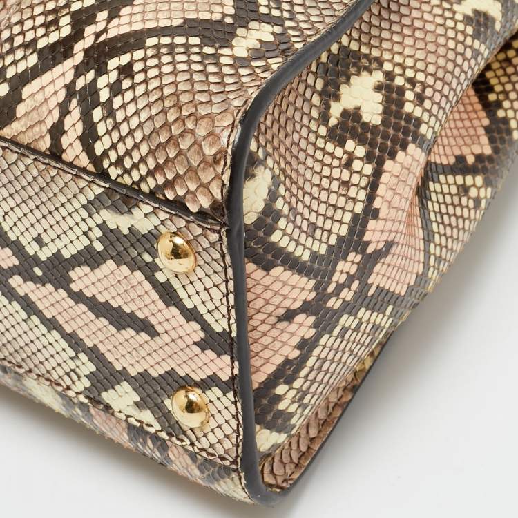 Pre Owned Fendi Peekaboo Medium Pink/Cream Python Top Handle Bag