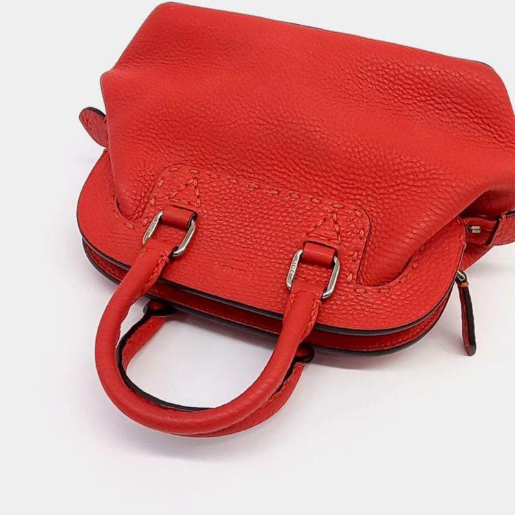Pre Owned Fendi Red Leather Selleria Mini Adele Satchel Bag