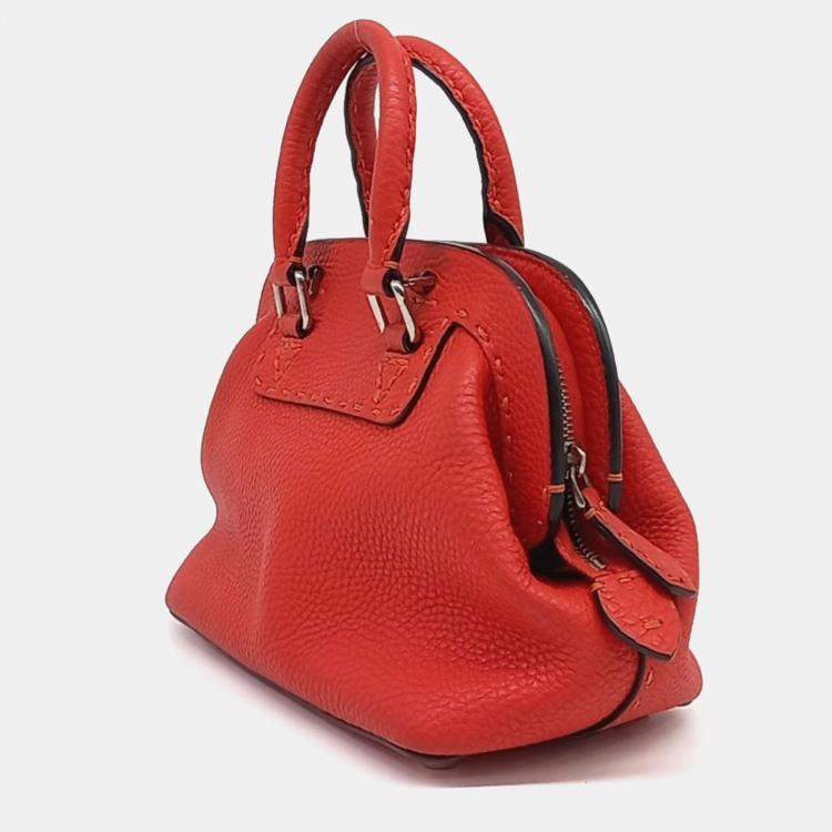 Pre Owned Fendi Red Leather Selleria Mini Adele Satchel Bag
