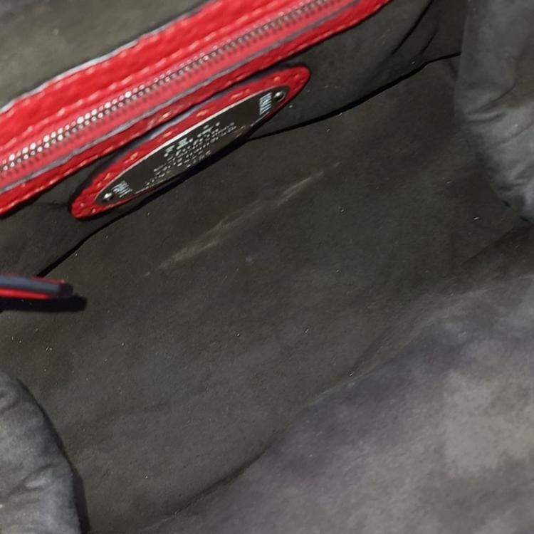 Pre Owned Fendi Red Leather Selleria Mini Adele Satchel Bag