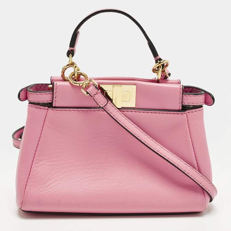 Pre Owned Fendi Peekaboo Micro Pink Leather Top Handle Bag