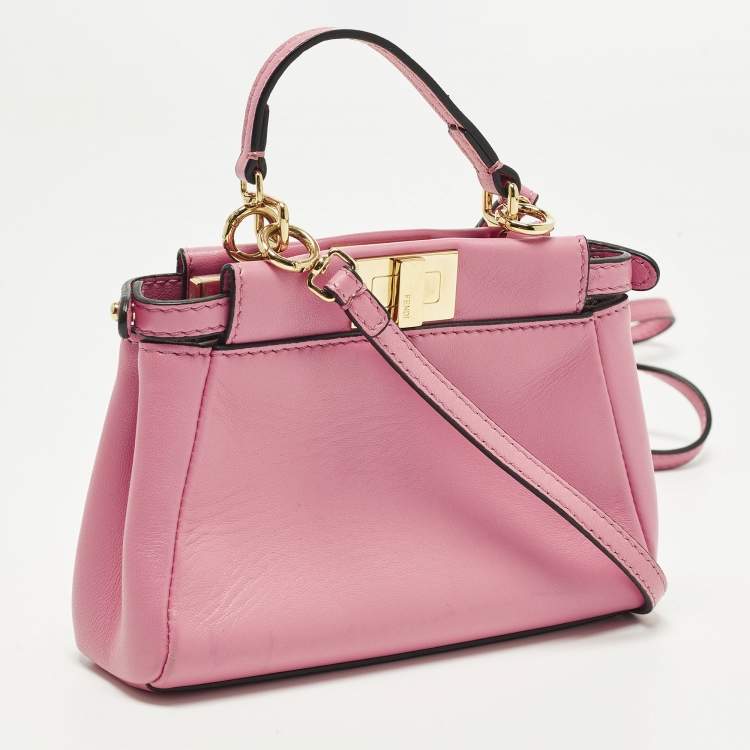 Pre Owned Fendi Peekaboo Micro Pink Leather Top Handle Bag