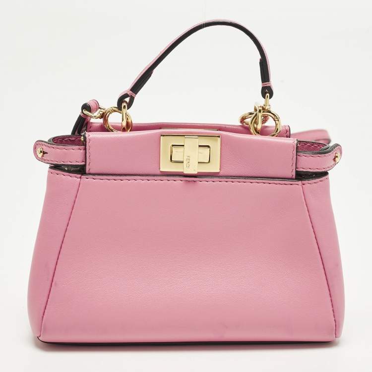 Pre Owned Fendi Peekaboo Micro Pink Leather Top Handle Bag