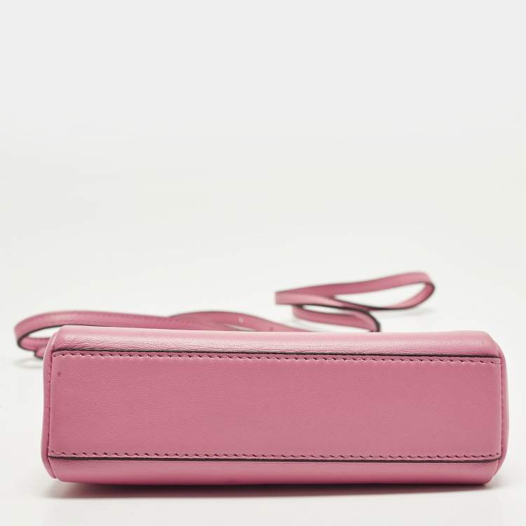 Pre Owned Fendi Peekaboo Micro Pink Leather Top Handle Bag