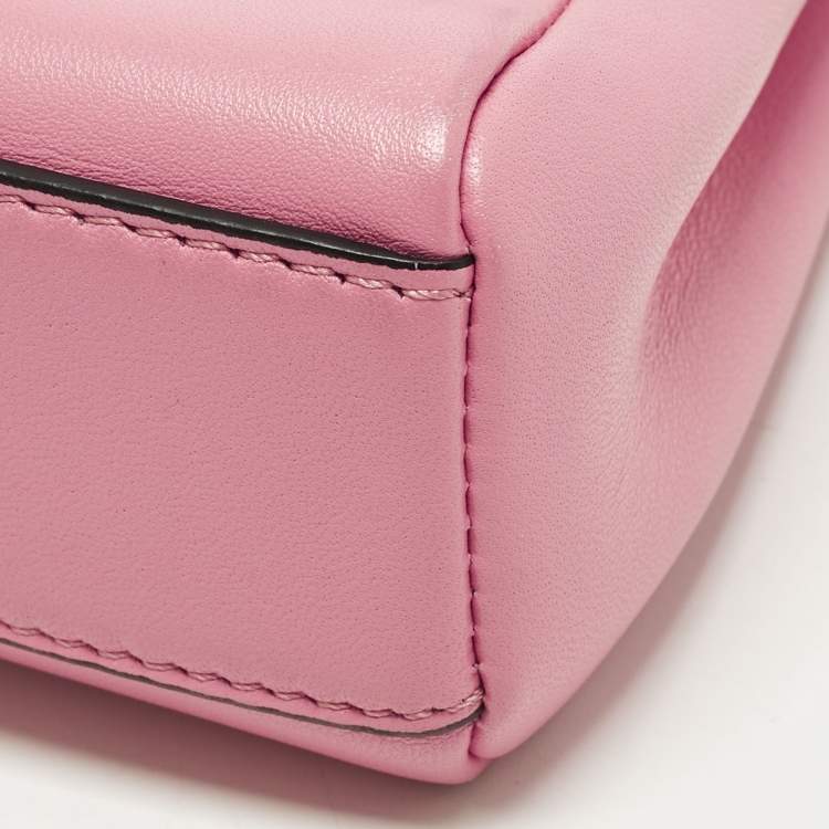 Pre Owned Fendi Peekaboo Micro Pink Leather Top Handle Bag