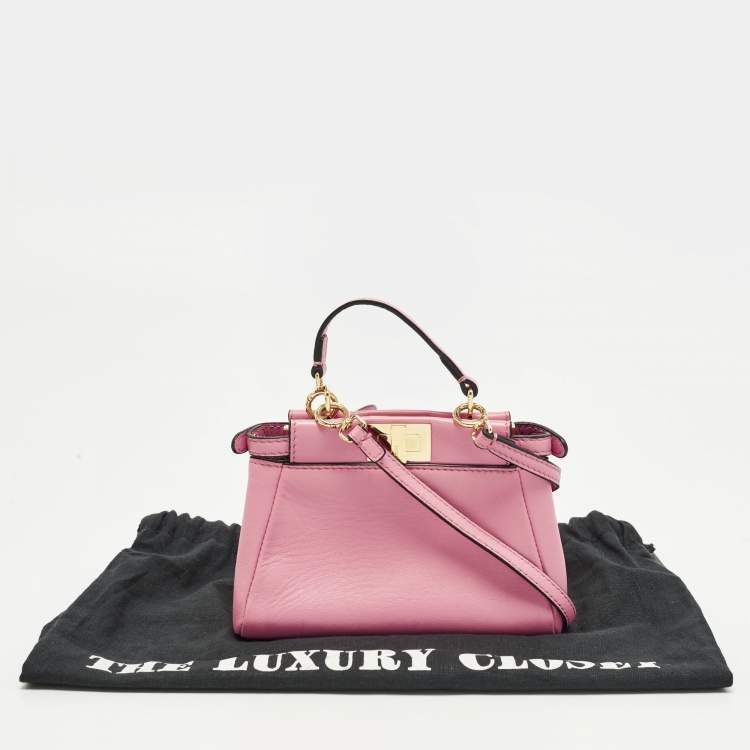 Pre Owned Fendi Peekaboo Micro Pink Leather Top Handle Bag