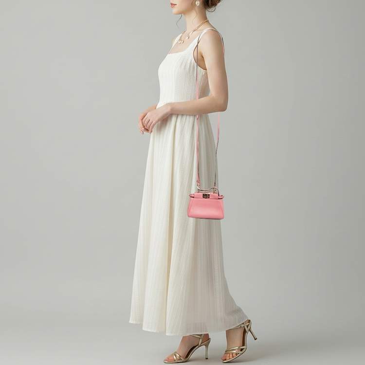 Pre Owned Fendi Peekaboo Micro Pink Leather Top Handle Bag