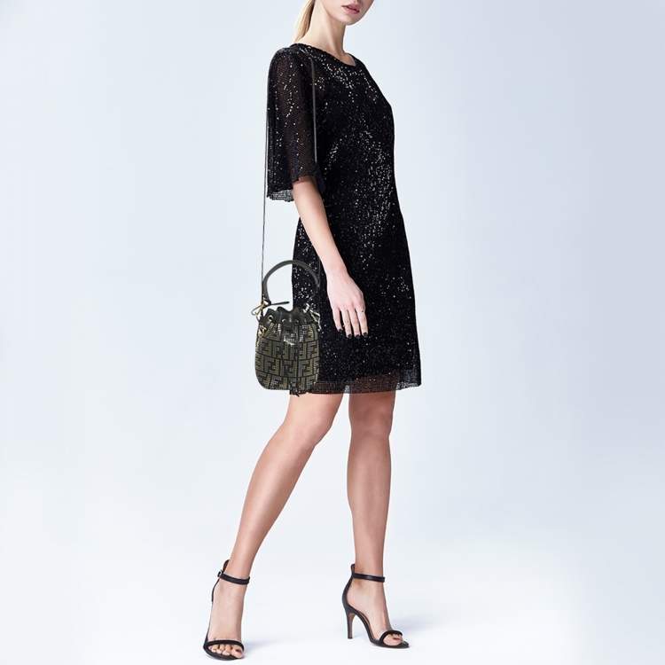 Pre Owned Fendi FF Studded Mon Tresor Mini Black Leather Bucket Bag