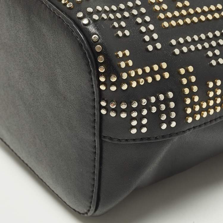Pre Owned Fendi FF Studded Mon Tresor Mini Black Leather Bucket Bag